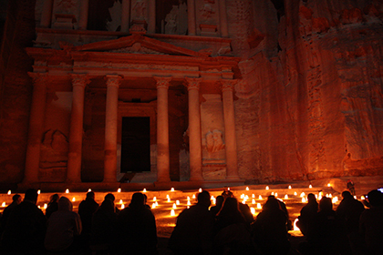 The ancient city of Petra by night