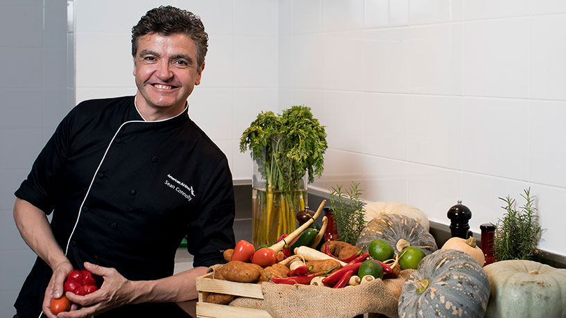 celebrity chef Sean Connolly preparing airline meals